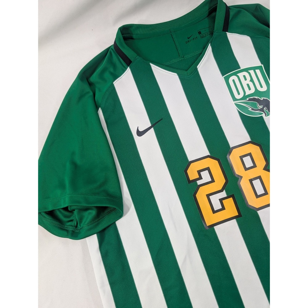 NIKE Dri Fit Oklahoma Baptist Soccer Shirt Jersey #28 Mens Green Large Shirt